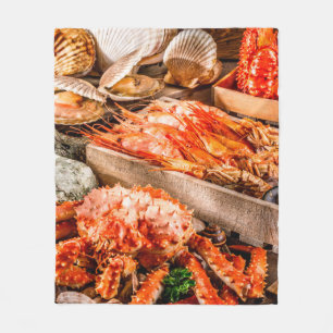 Seafood cuisine plate as an ocean gourmet dinner b fleece blanket