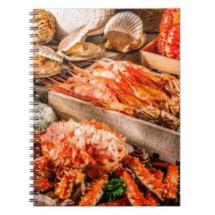 Seafood cuisine plate as an ocean gourmet dinner b notebook