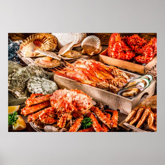 Seafood cuisine plate as an ocean gourmet dinner b poster (Front)