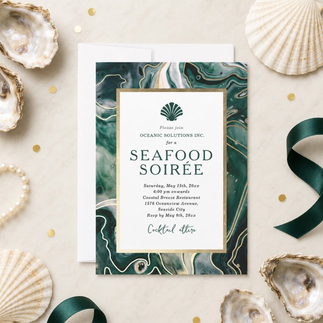 Seafood Dinner Invitation Emerald Marble (Creator Uploaded)
