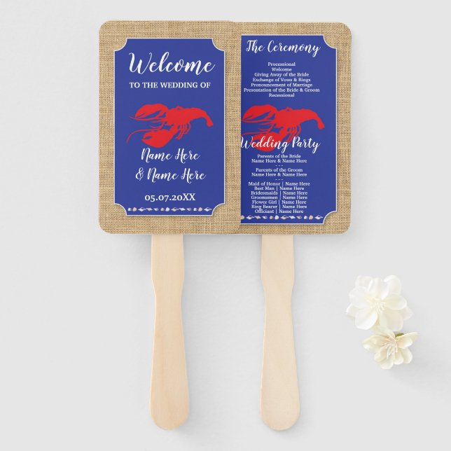 Seafood Lobster Boil Beach Wedding Programme Fan (Front and Back)