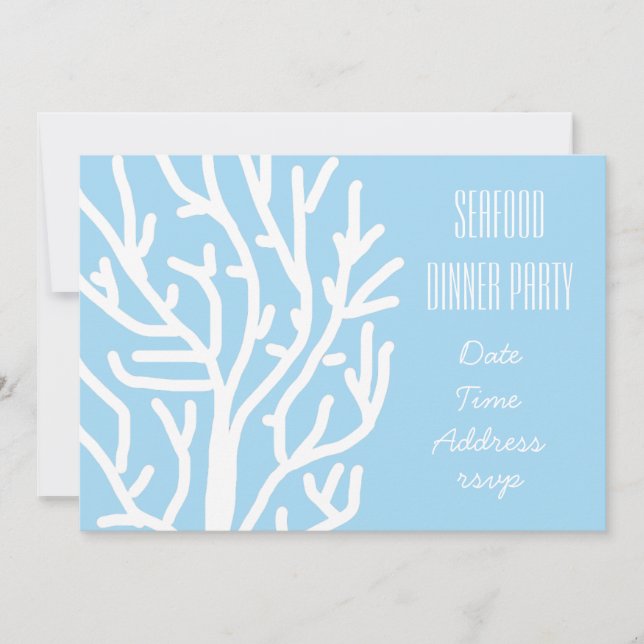 Seafood ocean coral theme dinner party invitation (Front)