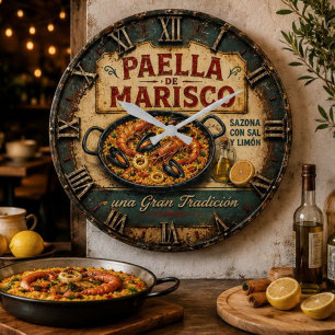 Seafood Paella Spanish Kitchen Rustic Restaurant Large Clock