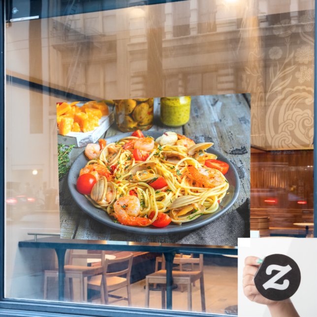 Seafood Pasta Shrimp Muscles Spices 2 Italian Food Window Cling (Cafe Window)