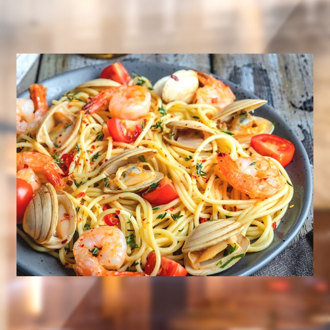 Seafood Pasta Shrimp Muscles Spices Picture  Window Cling (Sheet 2)