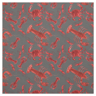 Seafood Pattern Crawfish Lobster Rustic Dark Grey  Fabric