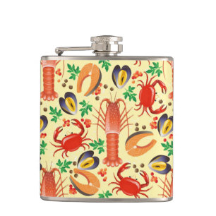 Seafood Pattern Hip Flask