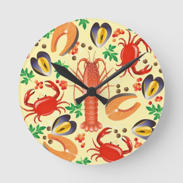 Seafood Pattern Round Clock (Front)