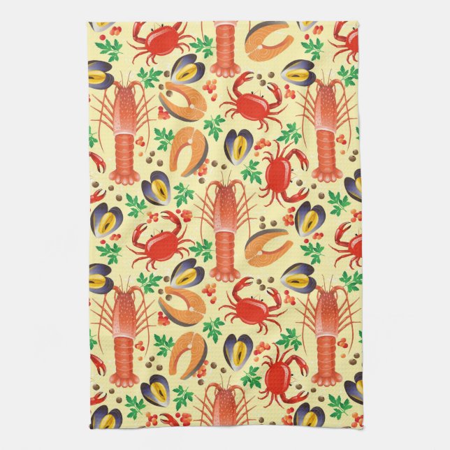 Seafood Pattern Tea Towel (Vertical)