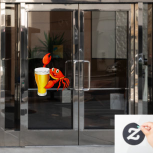 Seafood Restaurant Cartoon Crab With Beer Decor Window Cling