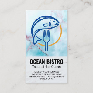 Seafood Restaurant Logo Fish Fork Business Card