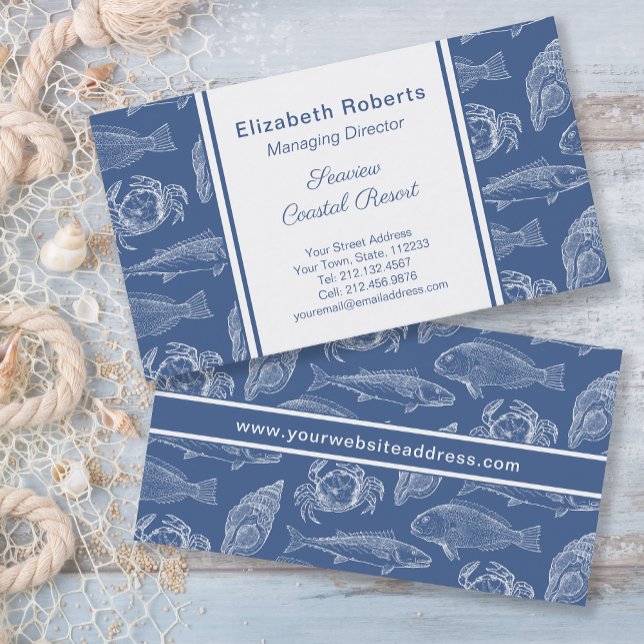 Seafood Restaurant or Coastal Resort Blue Business Card (Creator Uploaded)