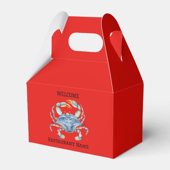 Seafood restaurant welcome blue Crab Personalise  Favour Box (Front Side)