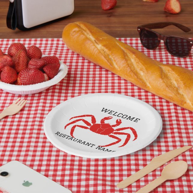 Seafood restaurant welcome red Crab Personalise na Paper Plate (Picnic)