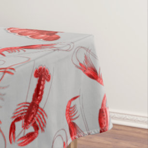Seafood Rustic Pattern Light Grey Crawfish Lobster Tablecloth