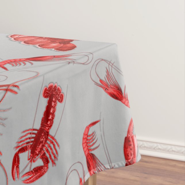 Seafood Rustic Pattern Light Grey Crawfish Lobster Tablecloth (In Situ)