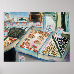 Seafood Sale Art Poster Print (Pike Place Seattle)