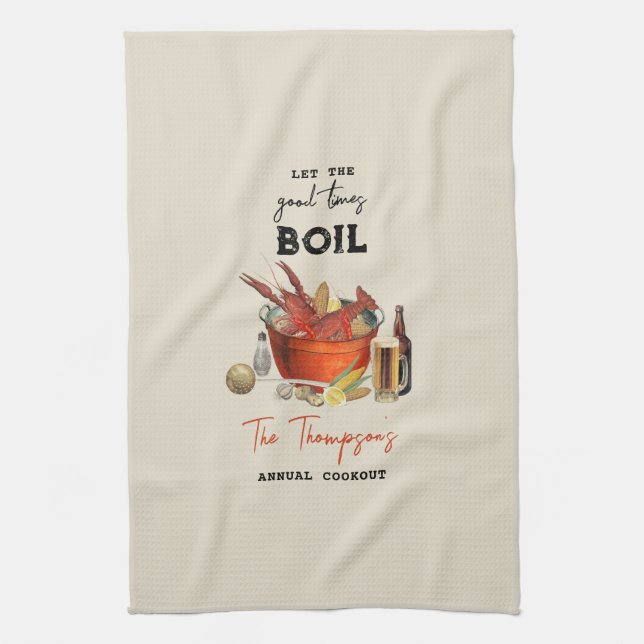 Seafood Summer Annual Crawfish Boil Party Tea Towel (Vertical)