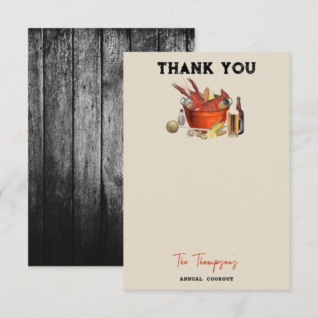 Seafood Summer Annual Crawfish Boil Party Thank You Card (Front/Back)