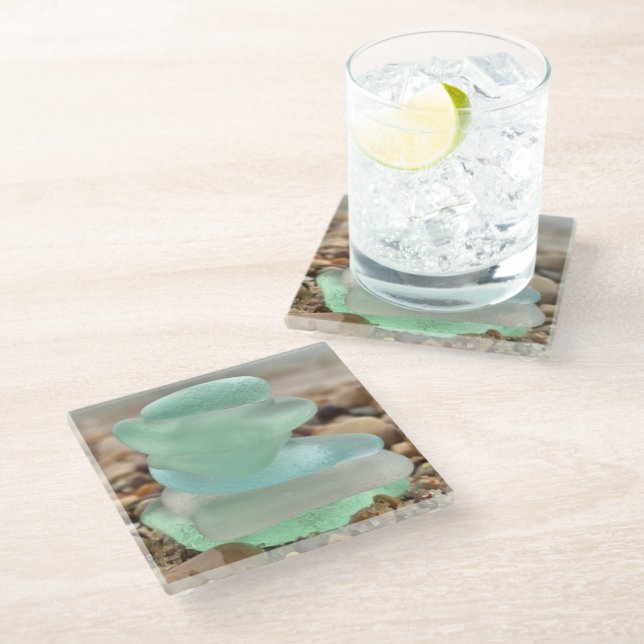 Seaglass and sand  glass coaster (Angled)