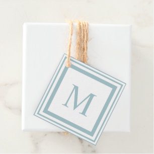Seaglass and white  square border monogram favour tags