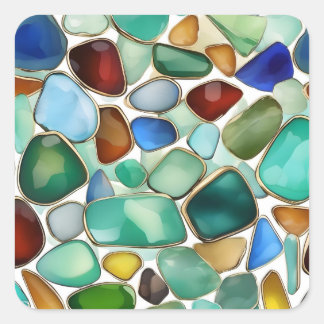 Seaglass collection for jewelry. square sticker