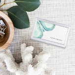 Seaglass Geode | Personalised Business Card Holder<br><div class="desc">Elegant white and silver business card holder features your name and/or business name in the lower right corner,  accented by a thin white frame border and geode agate slice illustrations in ethereal seaglass green watercolor. Matching business cards and accessories also available.</div>