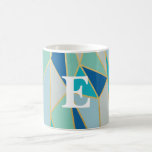 Seaglass Geometric Monogram Mug<br><div class="desc">Teal and blue Geometric Print Mug with Gold Foil and Monogram Label — Customise this with your name, monogram or other text. You can also change the font, adjust the fond size and colour, move the text, etc. Need this design in other options? Just drop an email! Please note that...</div>