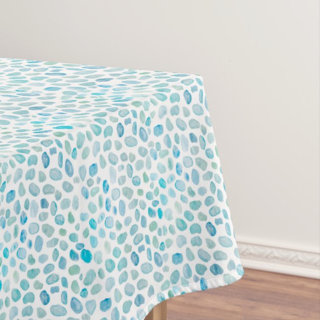 Seaglass Pattern Turquoise Pebble Coastal Texture Tablecloth (In Situ)