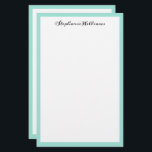 Seaglass Sea Green Border Custom Monogram Name Stationery<br><div class="desc">Printed with seaglass colour borders in solid white background with template for custom name. Feel free to customise as you wish by adding your own name or choose a different background colour!</div>