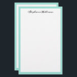 Seaglass Sea Green Border Custom Monogram Name Stationery<br><div class="desc">Printed with seaglass colour borders in solid white background with template for custom name. Feel free to customise as you wish by adding your own name or choose a different background colour!</div>