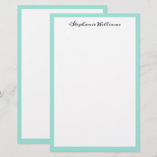 Seaglass Sea Green Border Custom Monogram Name Stationery