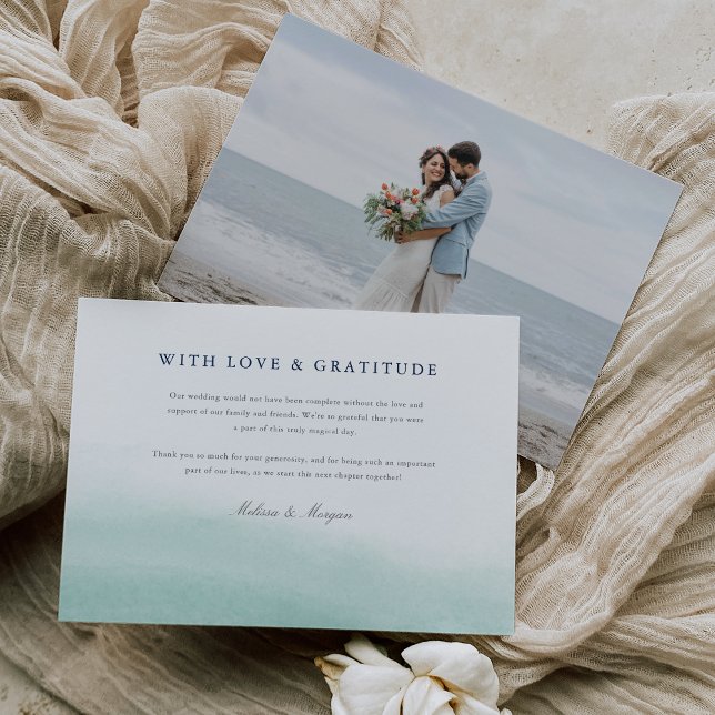 Seaglass Tides | Coastal Watercolor Wedding Photo Thank You Card (Creator Uploaded)