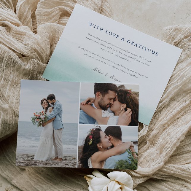 Seaglass Tides | Coastal Watercolor Wedding Photo Thank You Card (Creator Uploaded)