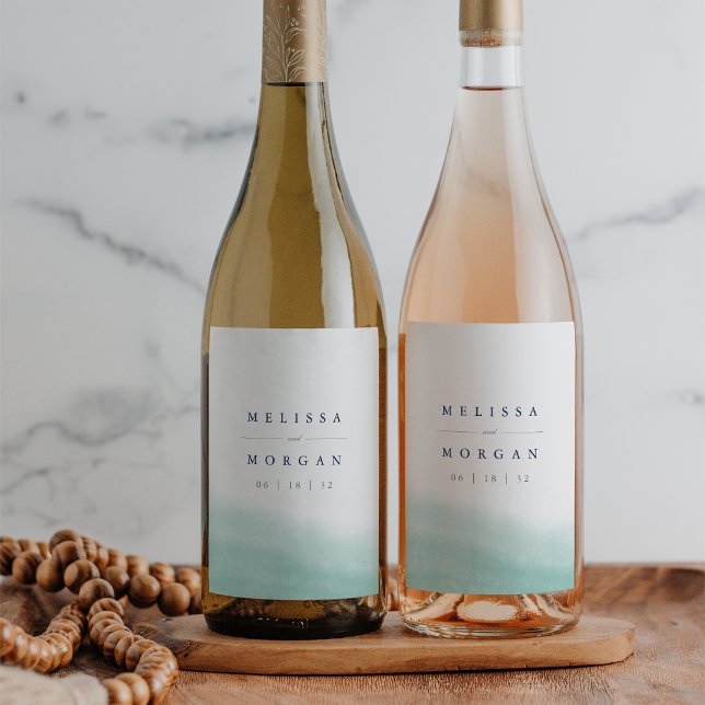 Seaglass Tides | Coastal Watercolor Wedding Wine Label (Creator Uploaded)