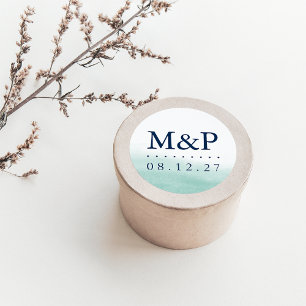 Seaglass Tides Wedding Monogram Classic Round Sticker