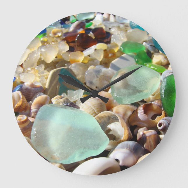 Seaglass Wall Clocks Agates Shells Beach Coastal (Front)