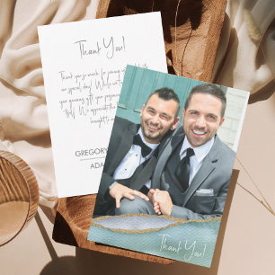 Seaglass Watercolor Gold Accent Wedding Photo Thank You Card