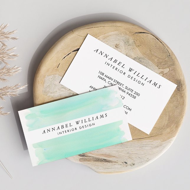 Seaglass Watercolor White Stripe Business Card (Creator Uploaded)