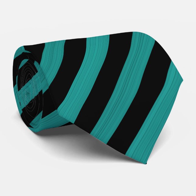Seagreen Black Stripes Pattern Tie (Rolled)