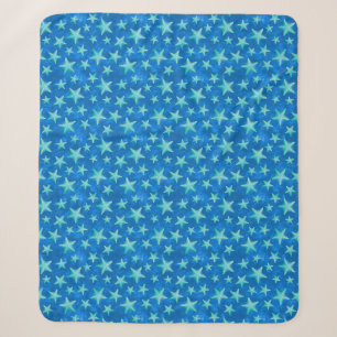 Seagreen Navy Starfish Summer Beach Nautical Sherpa Blanket