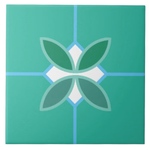 Seagreen petals, blue and white diamond on cyan tile