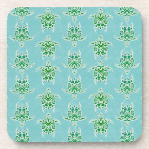 Seagreen Tribal Green Sea Turtles Coaster