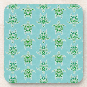 Seagreen Tribal Green Sea Turtles Coaster