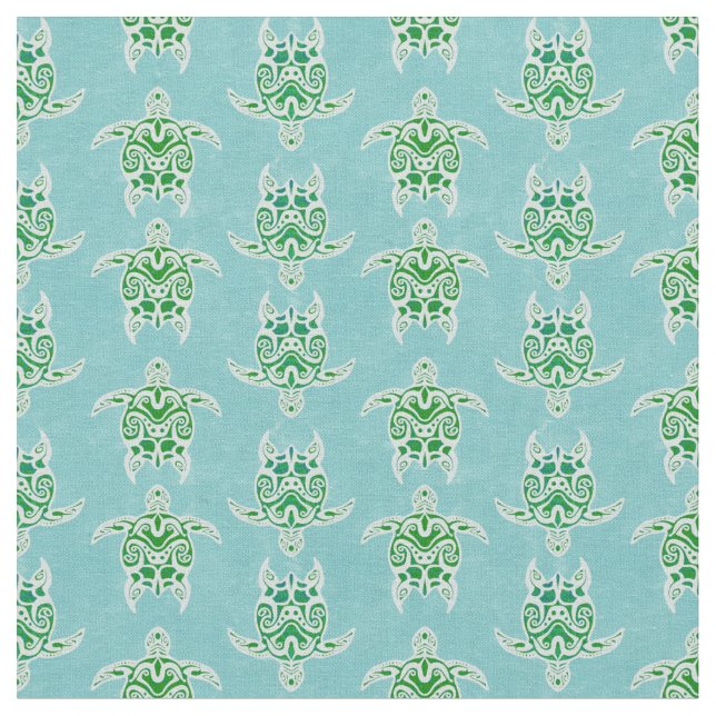 Seagreen Tribal Green Sea Turtles Fabric (Close Up)