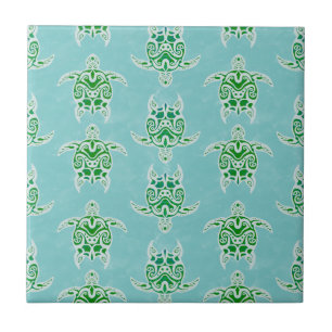Seagreen Tribal Green Sea Turtles Tile