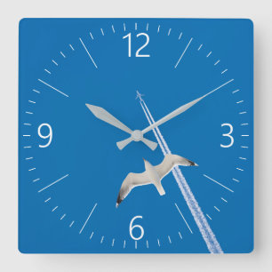 Seagull and aeroplane square wall clock