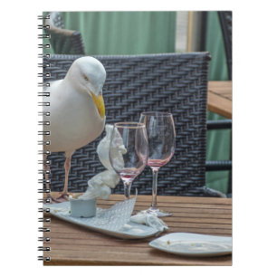 Seagull and empty glasses notebook
