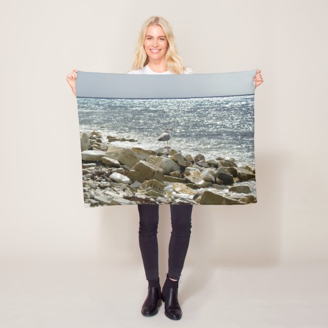 seagull and sea surf fleece blanket (In Situ)