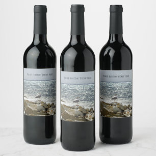 Seagull and sea wine label